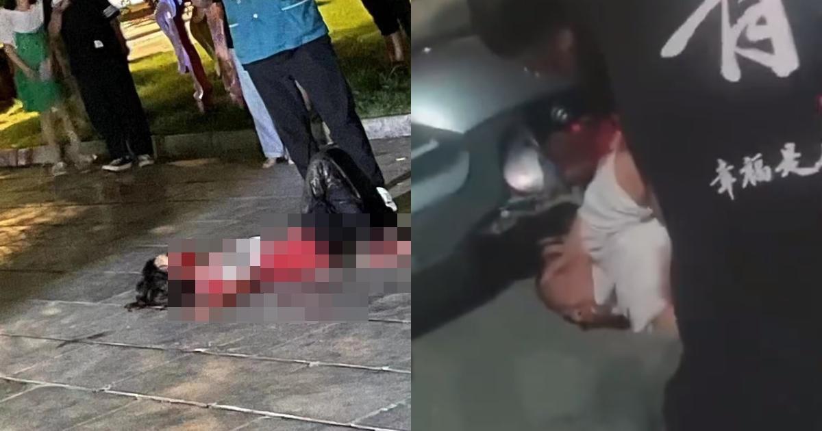 中國昨晚發生一起砍人事件,受害少女全身是血倒地。(翻攝自微博)
