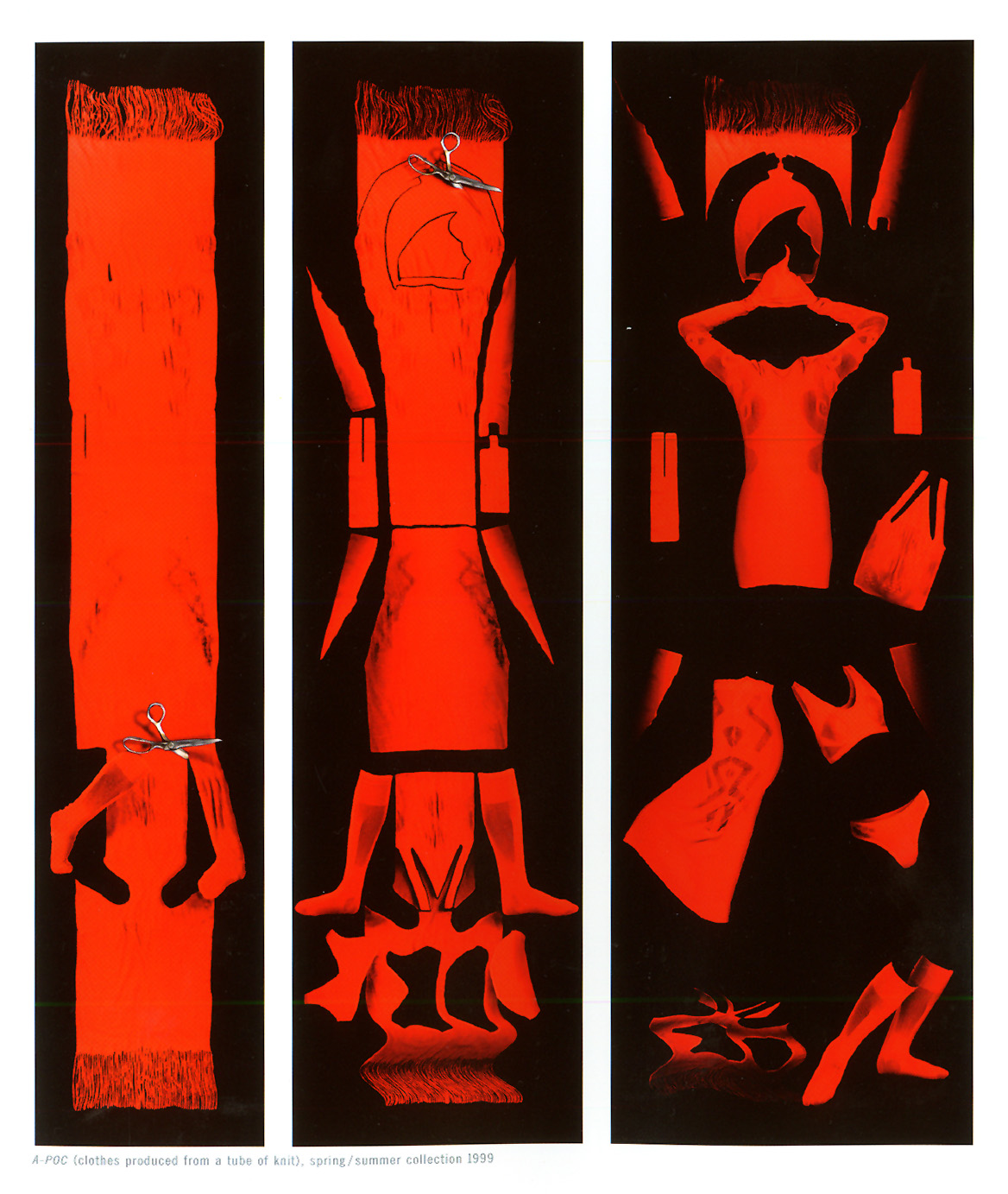 A-POC(A piece -of- cloth)即是用一塊布置成一件衣服的概念,1999年,三宅一生與他當時的紡織工程師Dai Fujiwara找到不透過縫紉或剪裁,將一根線織成一件衣服的方法,A-POC正式誕生。(君梵提供)
