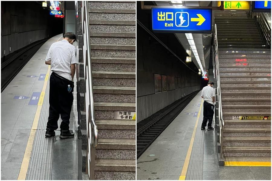 趙正平在台鐵月台邊,看到一名男子在牆邊尿尿。(翻攝自趙正平 趙哥臉書)