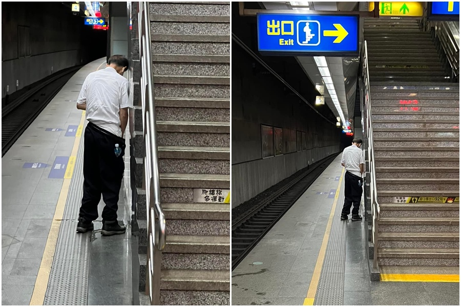 趙正平在台鐵月台邊，看到一名男子在牆邊尿尿。（翻攝自趙正平 趙哥臉書）
