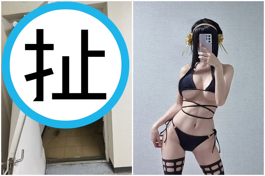 南韓一名繪師因暴雨逃出工作室，過程中破壞2扇逃生門的照片震驚網友。（翻攝自推特）