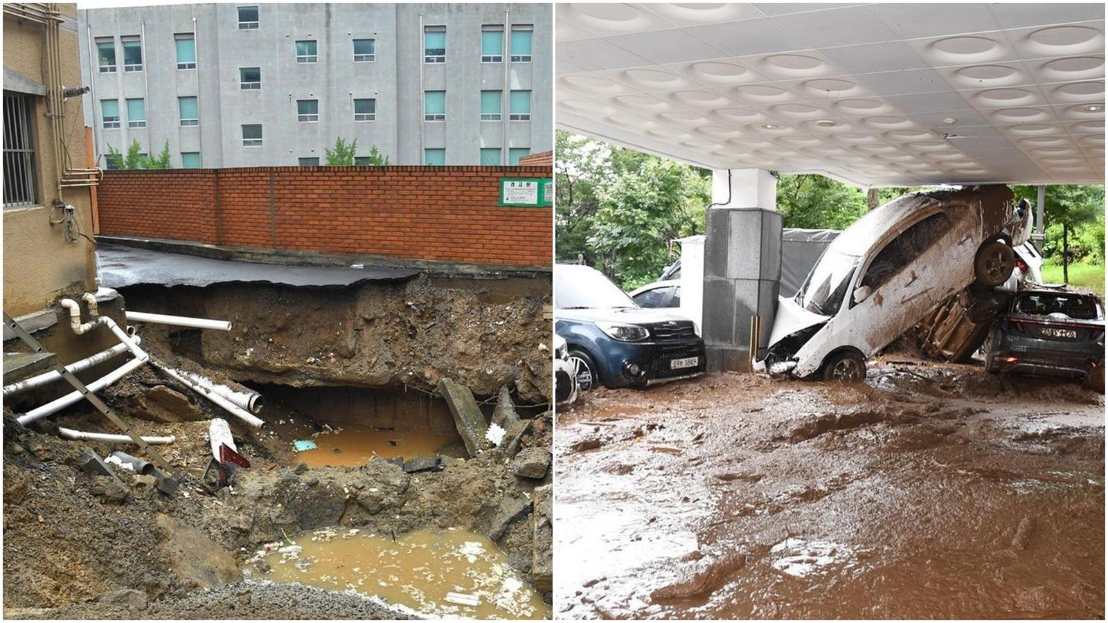 南韓8日晚間降下創紀錄的致災性暴雨重創首都圈，截至上午已累計9死、7失蹤。（翻攝自首爾市長吳世勳Instagram）