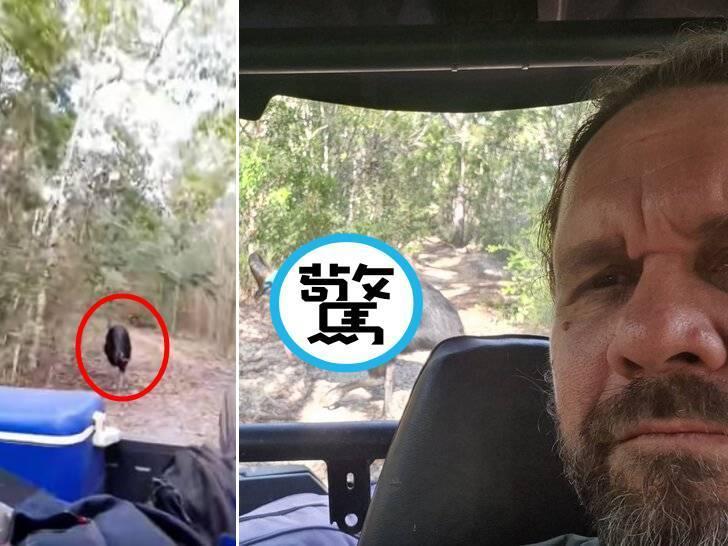 一名護林員猶如身在「侏羅紀公園」被一隻龐然大物窮追不捨。(翻攝FB/Wuthathi Aboriginal Corporation)