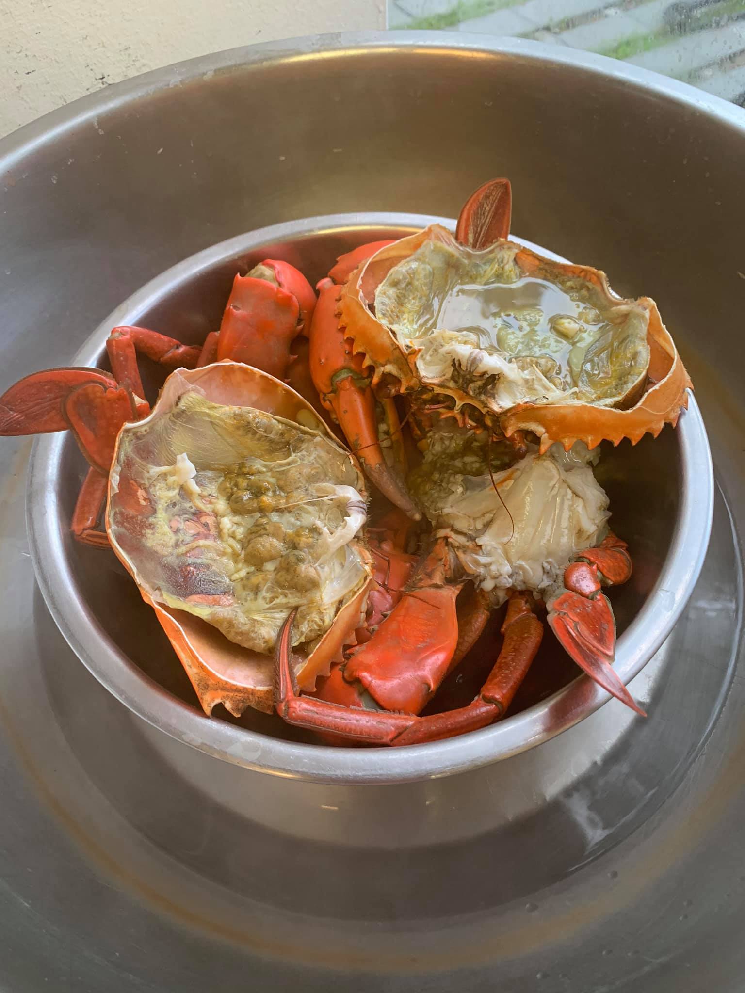 大沙公蒸熟，準備拆肉。