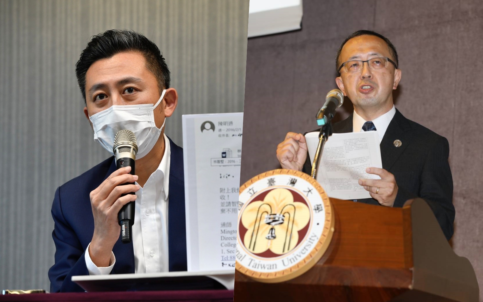林智堅（左）強調沒有和台大對抗，但認為召集人蘇宏達（右）未審先判，也未採納他的證據。