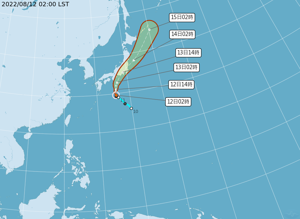 輕颱「米雷」生成,路徑預估往日本前進,對台無影響。(氣象局提供)