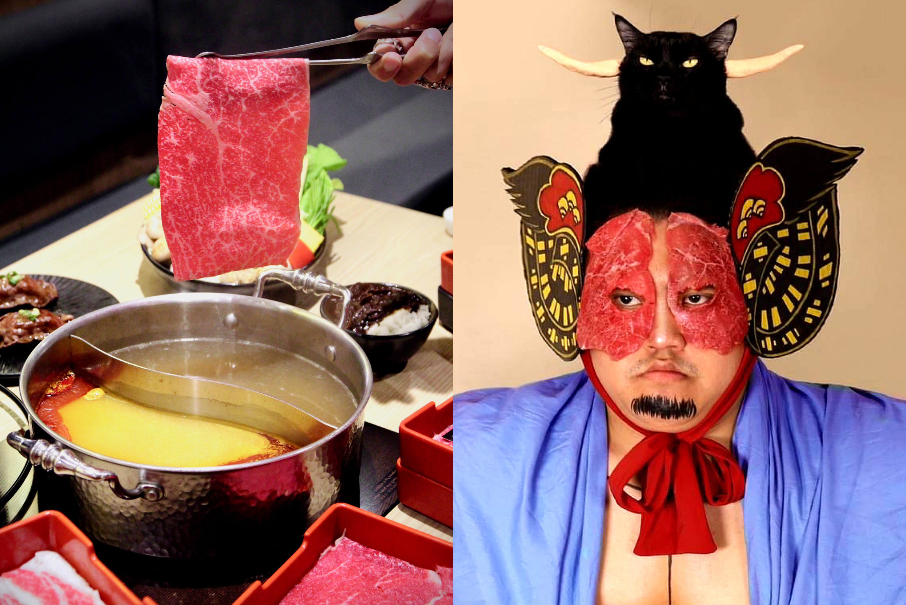 「和牛涮」邀請泰國知名網紅「lowcostcosplay」合作，令人相當驚喜。（左為本刊資料照、右翻攝自lowcostcosplay推特）