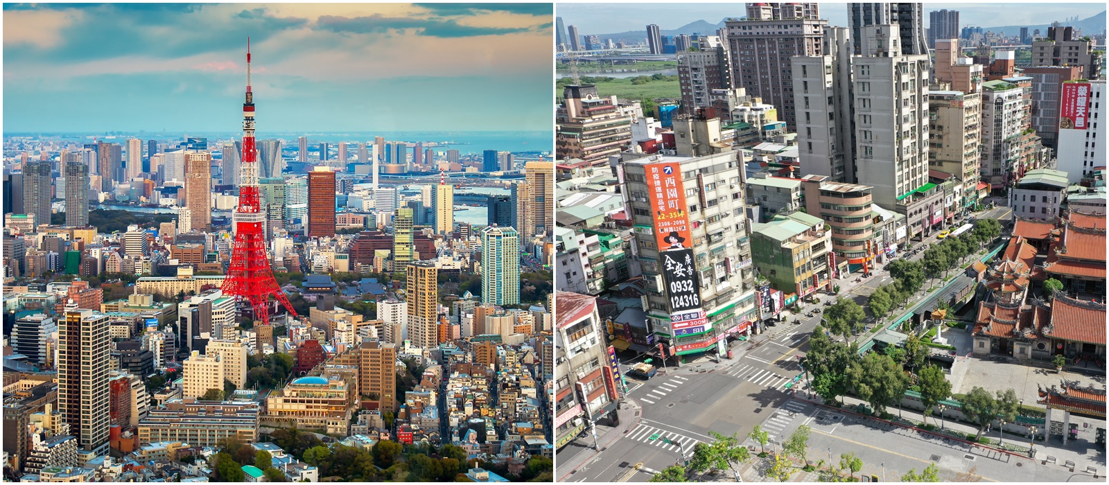 台日文化大不同，赴日買房要多詢問專家，切勿陷入便宜低價的迷思。（示意圖。左圖為東京，東方IC／右圖為台北市，本刊資料照）