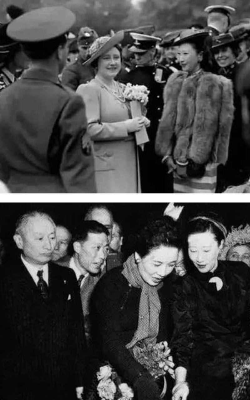 黃蕙蘭(上圖右、下圖右)與英國皇太后(上圖中)、前中華民國第一夫人蔣宋美齡(下圖中)。(翻攝自阿波羅新聞網 )