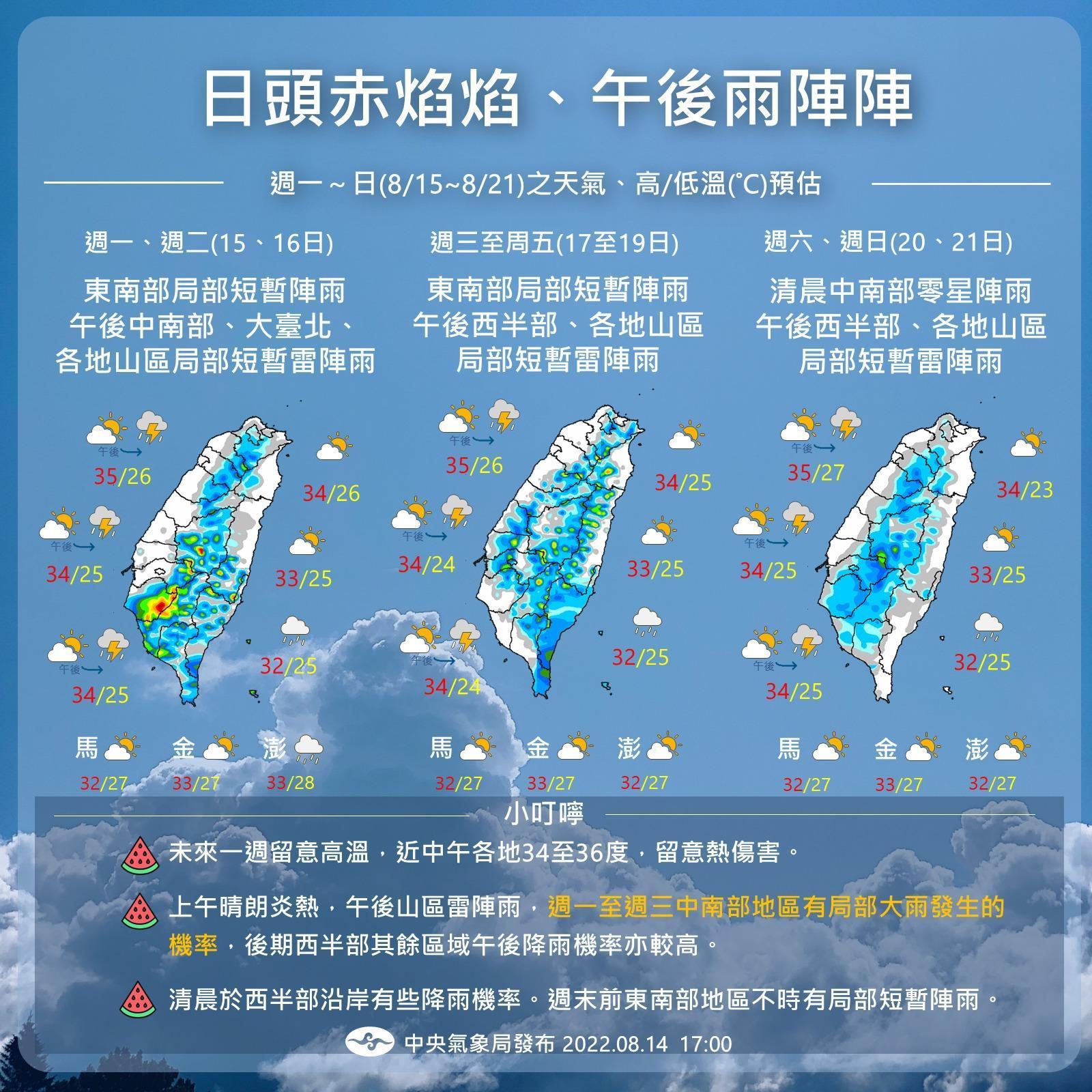 中央氣象局說明一週天氣。(中央氣象局提供)