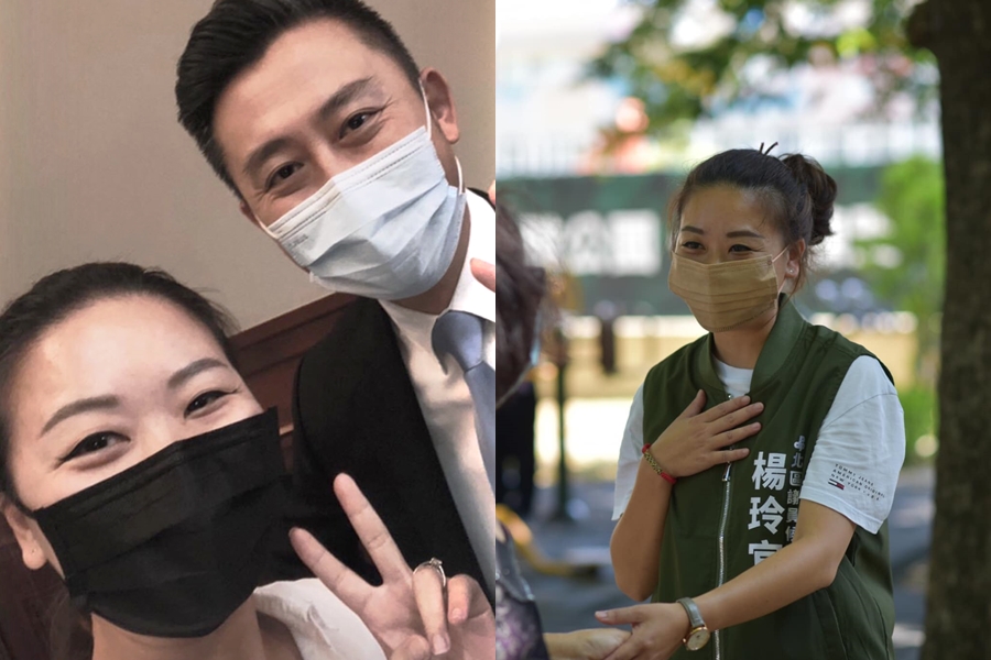 前新竹市長林智堅（左圖右）遭爆碩士論文是由時任助理楊玲宜（左圖左、右圖）代筆，今日楊也做出回應。（翻攝自楊玲宜 YANG, Ling-Yi臉書）