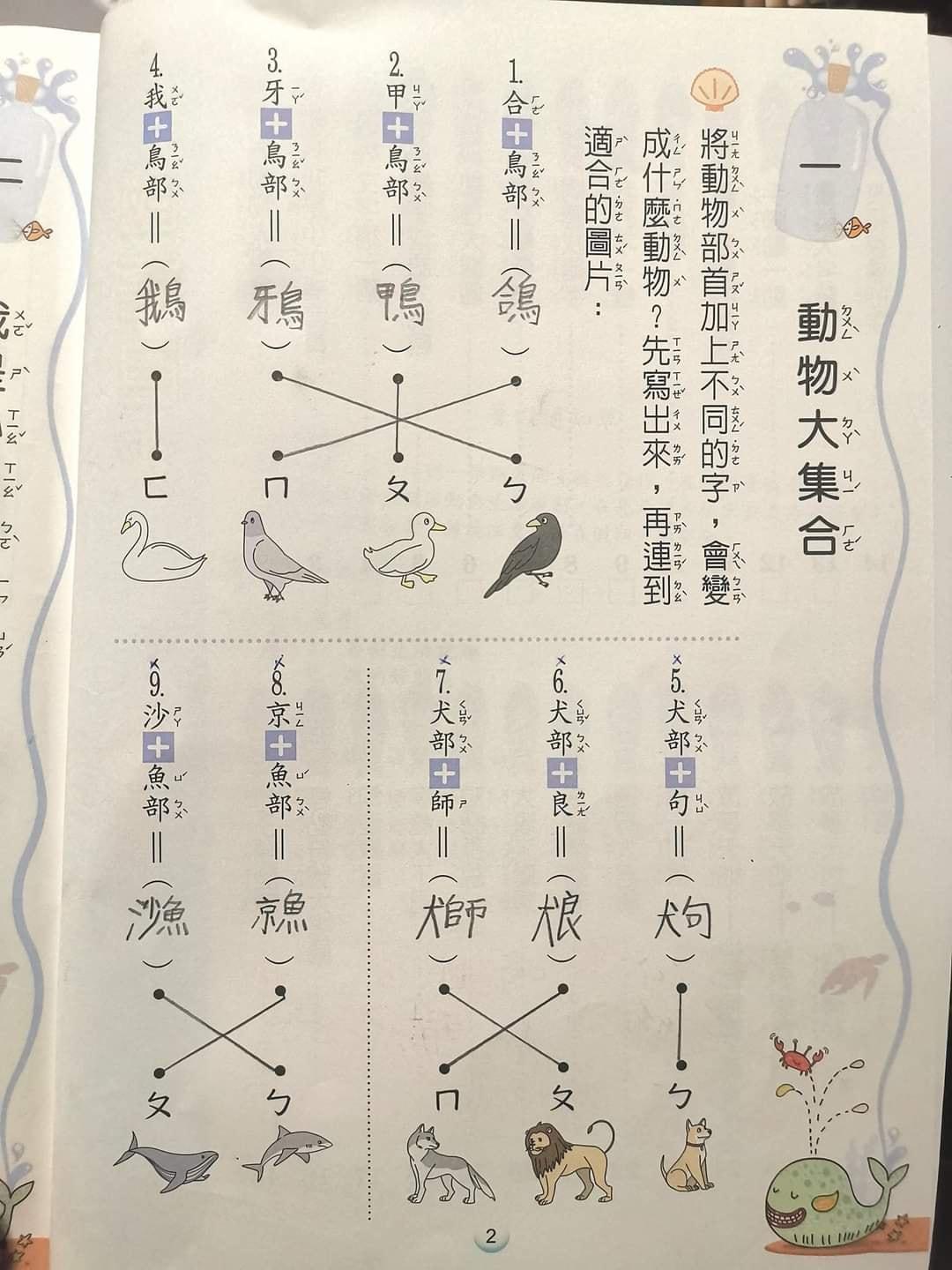 一名網友的姪女將犬部和魚部的字寫錯,不過被其他網友稱讚邏輯無誤、字很漂亮。(翻攝自爆料公社臉書)