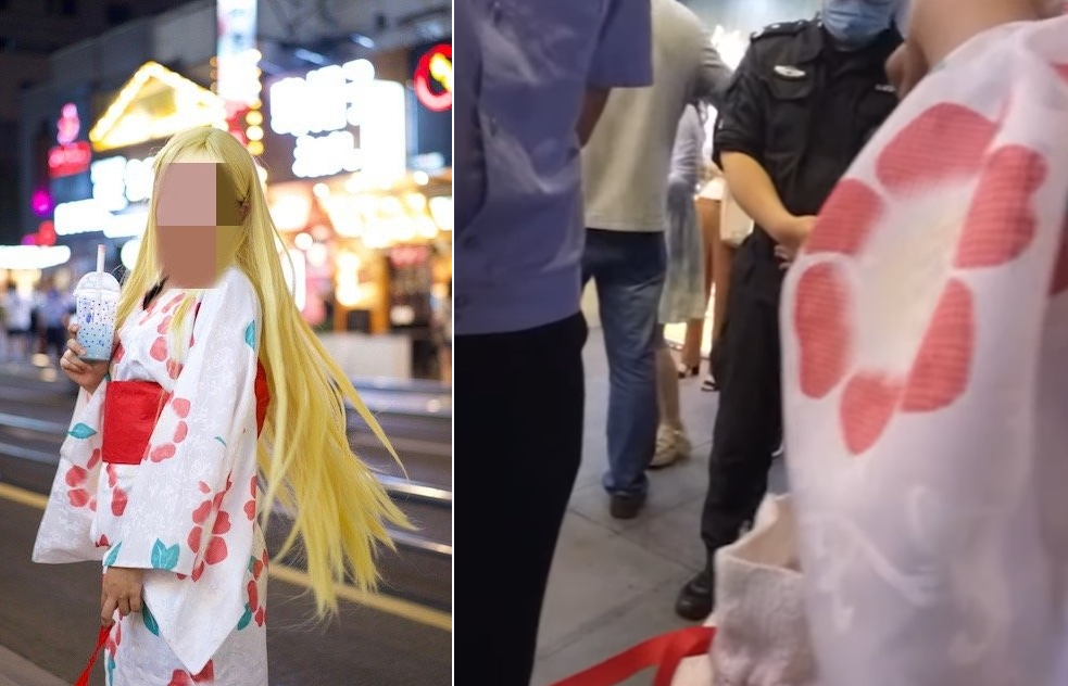 蘇州一名女子身穿和服走在路上,卻被控尋釁滋事而逮捕。(翻攝自微博)