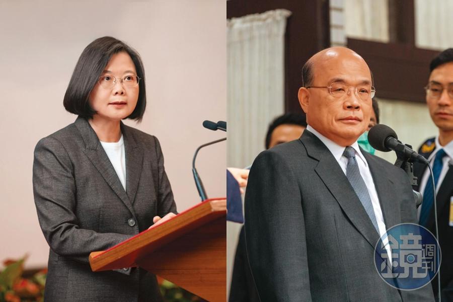總統蔡英文(左)兼任國安會主席,透過TRUST資安平台,確保公私部門資通安全;行政院長蘇貞昌(右)在裴洛西離台後,則要求各部會對於資安系統進行改進以防再有漏洞遭中國網軍攻擊。(左圖為總統府提供、右圖為本刊資料照)