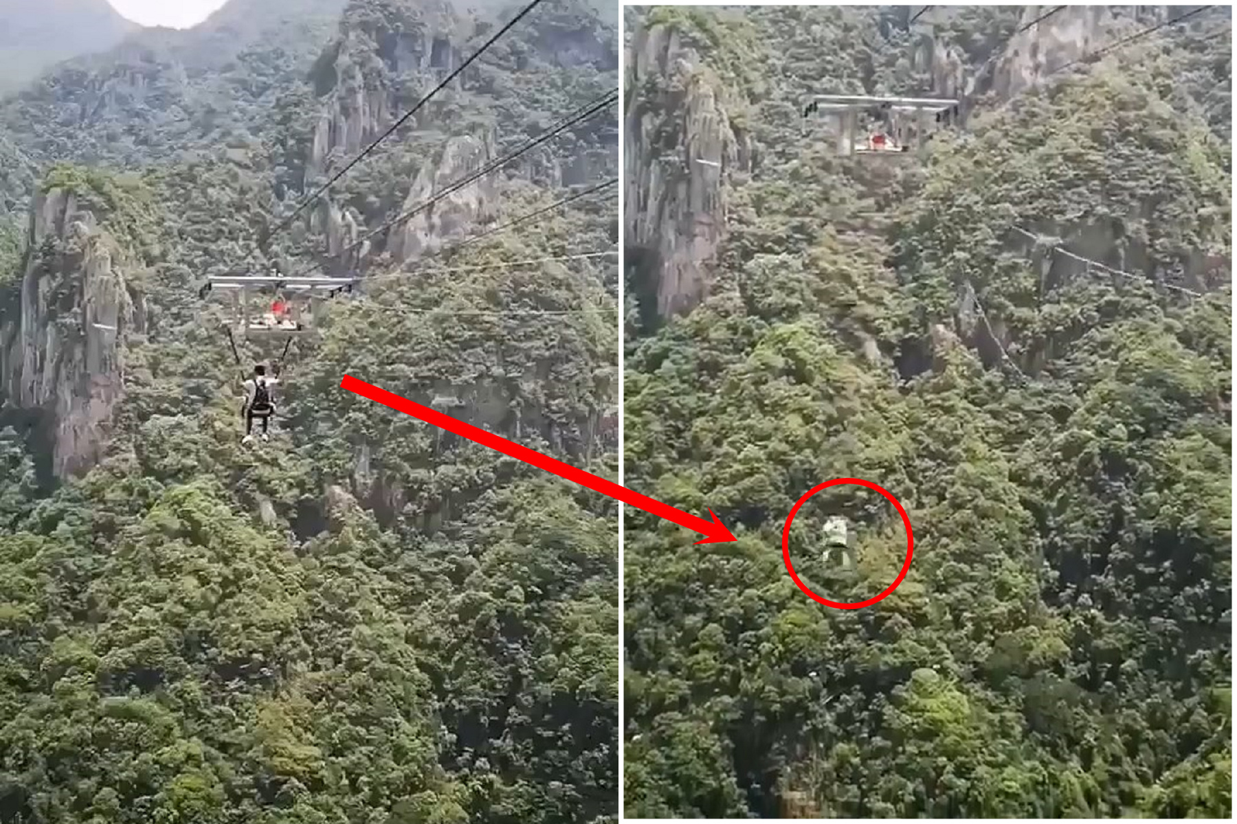 驚悚影片慎入！男玩極限活動，瞬間從高空墜落「被消失」。（翻自微博）