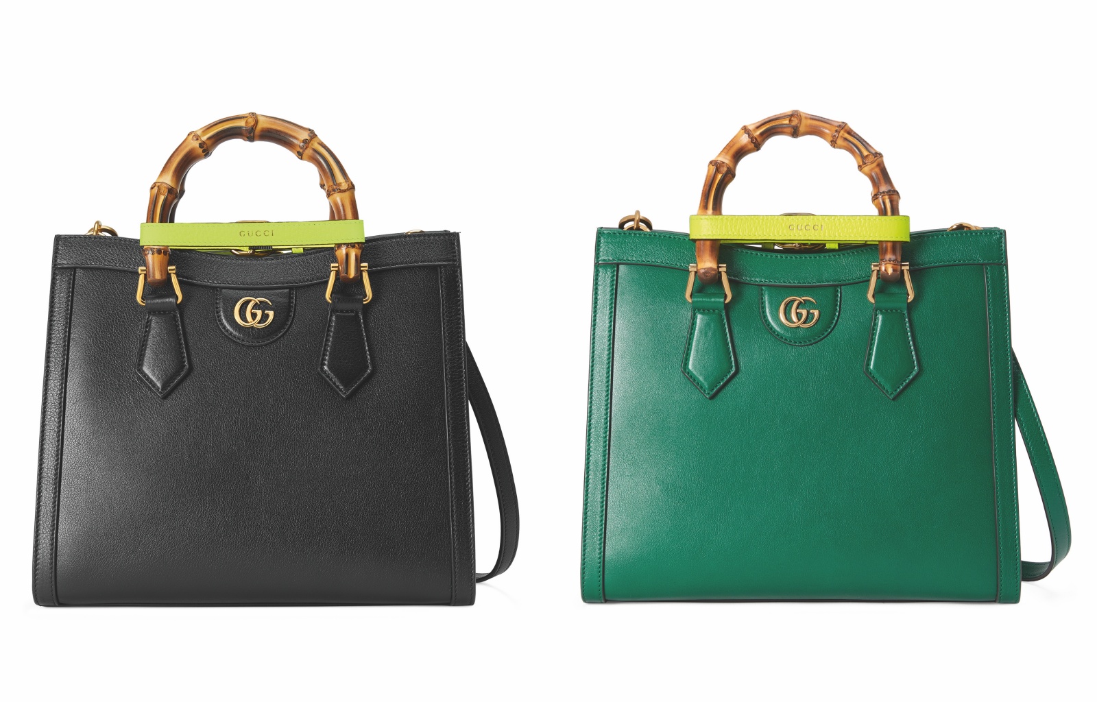 GUCCI Diana黑色與綠色小型手提包。各NT$129,300。（古馳提供）