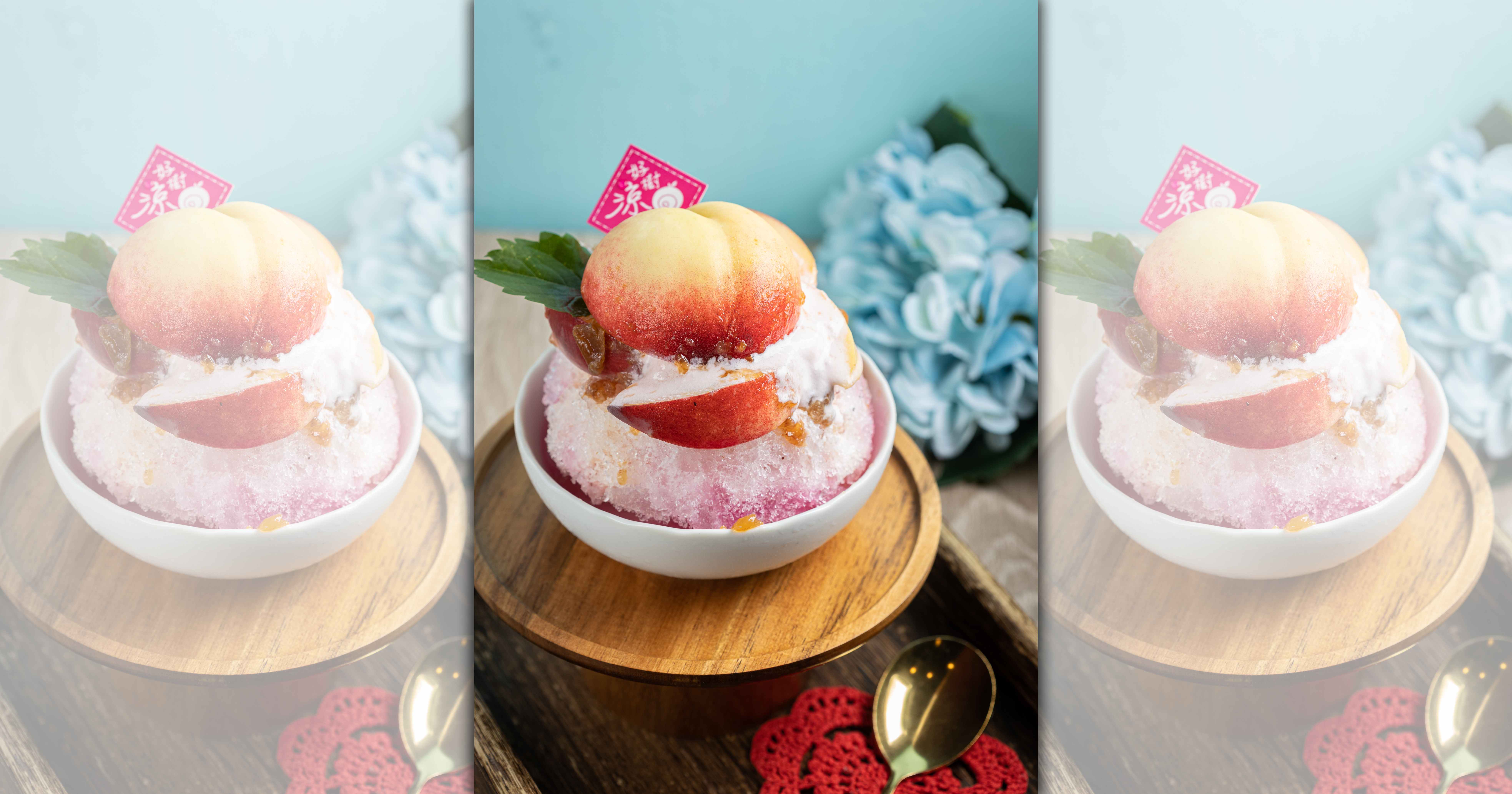 造型浮誇的「桃氣小姐」不僅吃得到一整顆新鮮水蜜桃果肉，連醬汁都是新鮮水蜜桃熬製而成，「桃」味滿滿。（259元／份）