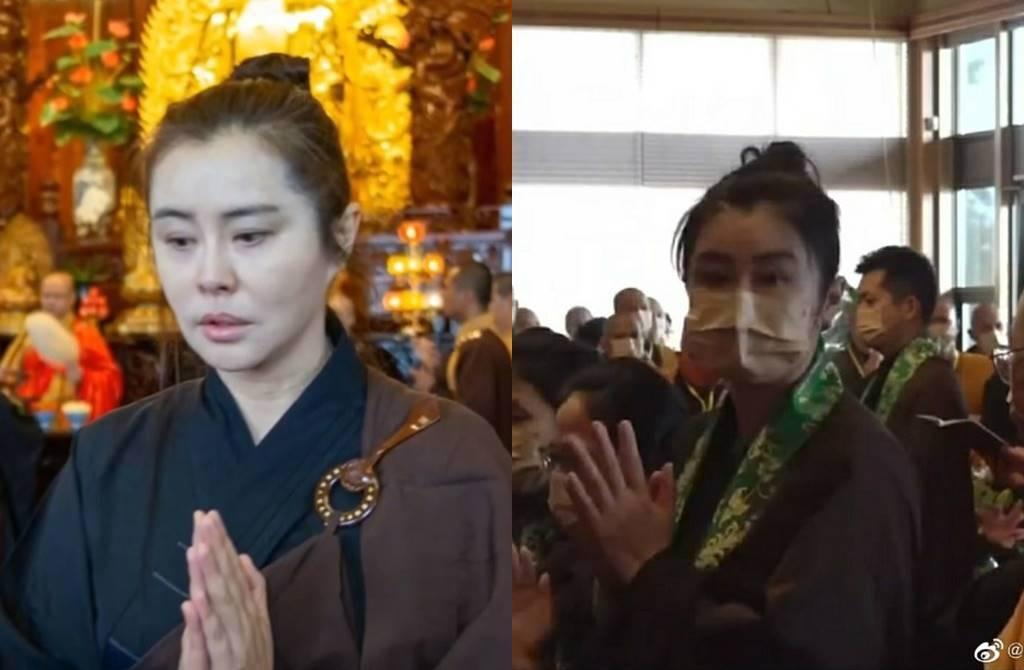 王祖賢近日被拍到出現於法會,現貌曝光引起網友討論。(翻攝自微博)
