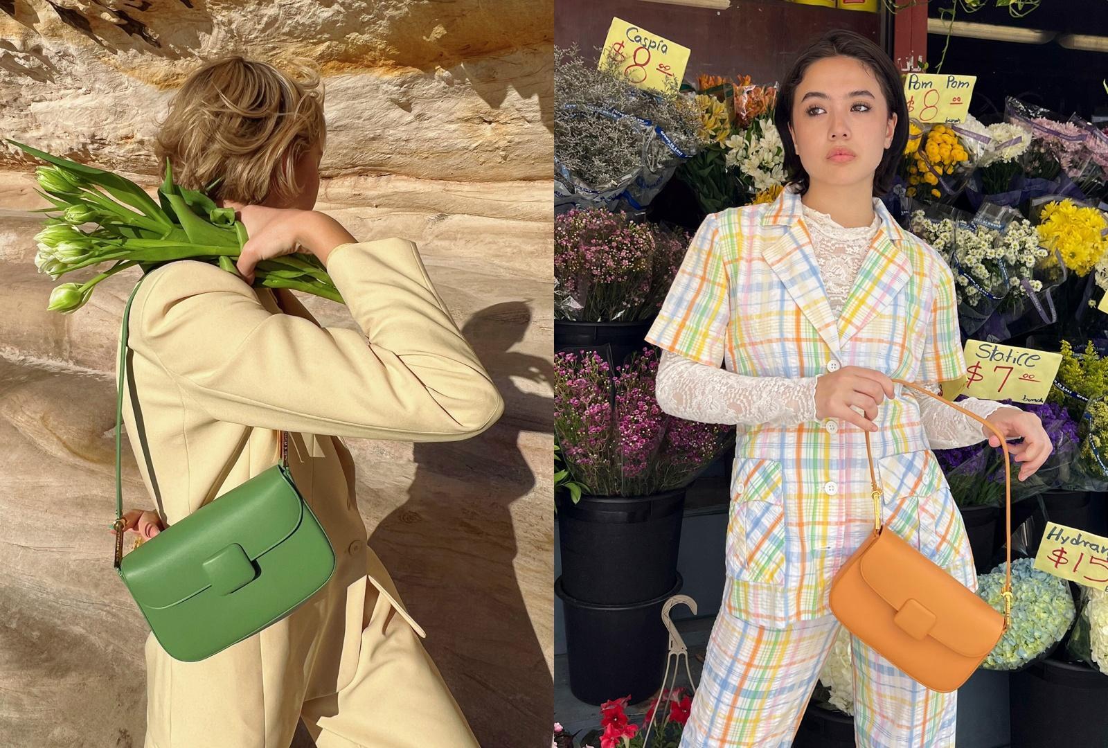 （左起）澳洲創意總監Violet Grace Atkinson、美國知名KOL Olive Eng Canty皆示範Koa包款搭配方式。各NT$2,590（CHARLES & KEITH提供）