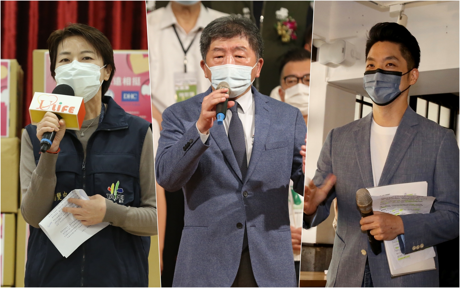 北市選戰呈現三腳督，黃珊珊（左起）、陳時中、蔣萬安近日勤跑行程爭取支持。（本刊資料照）