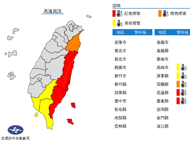 中央氣象局發布高溫資訊。（中央氣象局提供）