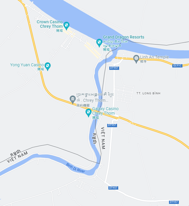 平吉河是柬、越兩國的界河。(翻自Google地圖)