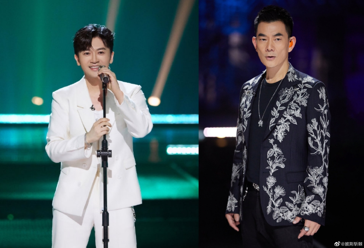 任賢齊（右）拿下《披荊斬棘的哥哥2》首集人氣王，蘇有朋演唱小虎隊夯曲讓全場陷入回憶的漩渦。（翻攝披荊斬棘 微博）