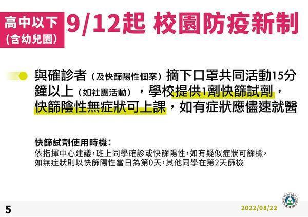 教育部公布最新校園防疫新制。(指揮中心提供)