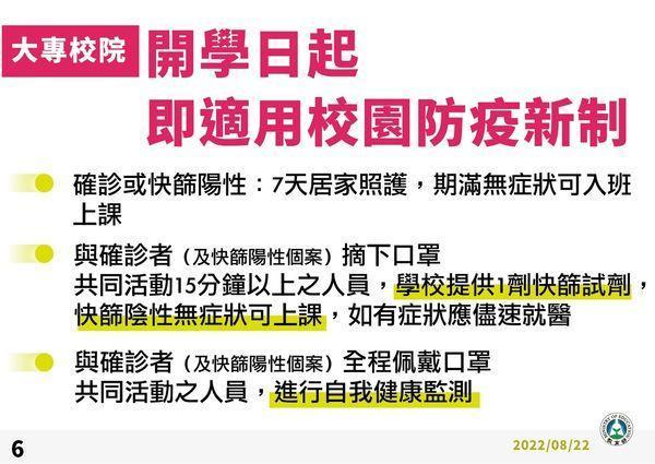 教育部公布開學日起,即適用防疫新制。(指揮中心提供)