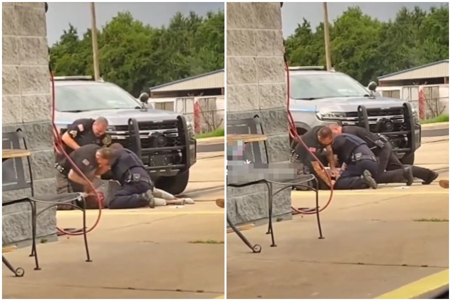 美國3名警員「強力執法」引起爭議。（轉載自推特@NaomiRHelm）