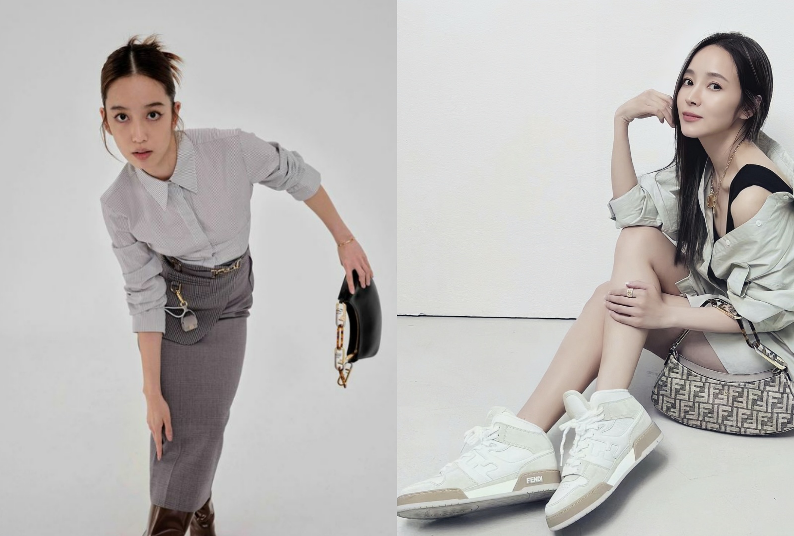 （左起）陳庭妮、侯佩岑以不同風格詮釋出FENDI O'Lock Swing的百變。（FENDI提供）