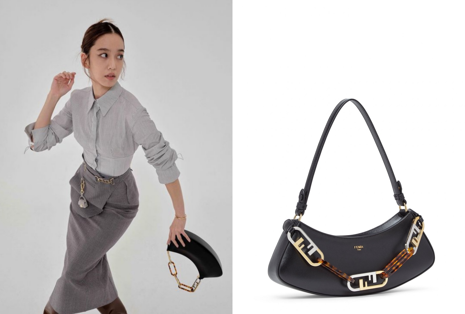 陳庭妮示範的FENDI牛皮O' Lock Swing。NT$76,000。（FENDI提供）