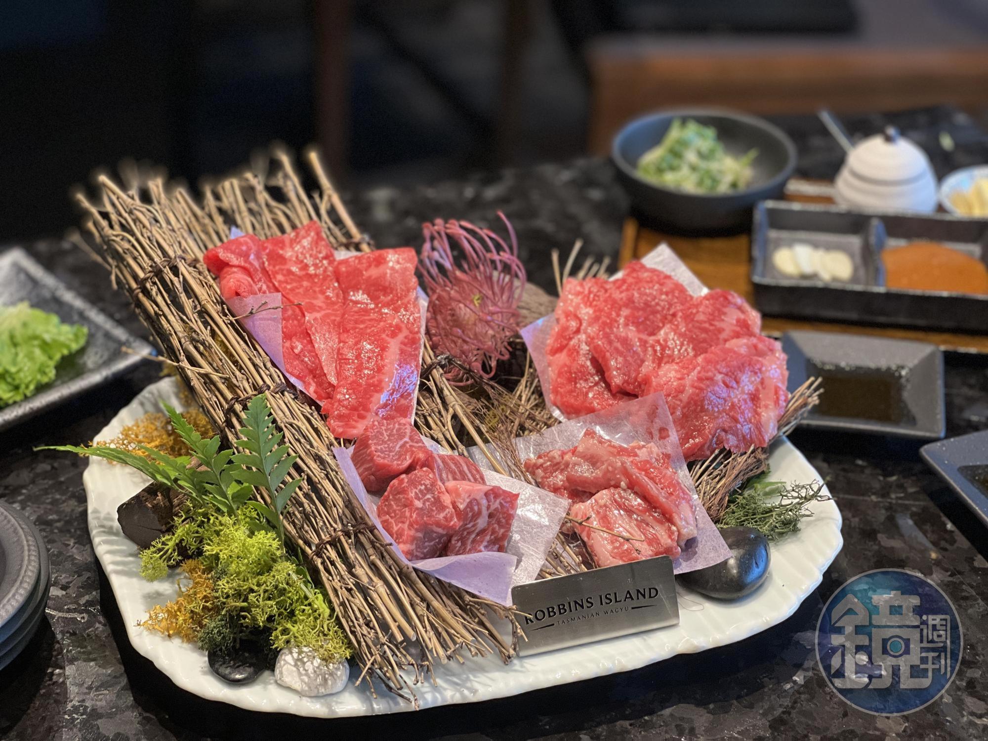 「本日和牛4種盛合」有4款部位的和牛，口感各有特色。（1,680元／4人份）