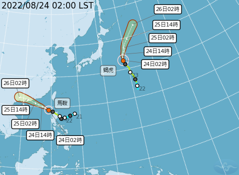 馬鞍颱風今最靠近台灣。（氣象局提供）