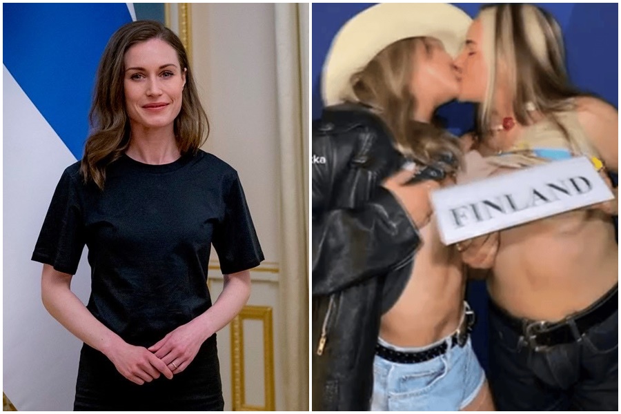 芬蘭正妹總理馬林（左）證實在總理官邸拍攝的照片（右）是自己與友人。（左圖翻攝自馬林推特，右圖翻攝自推特）