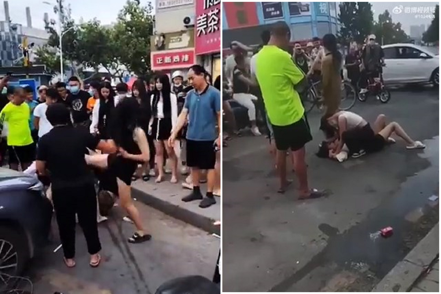 5正妹圍毆1性感女，肉團戰到快洩春光！男鄉民邪惡視角拍攝不救。（翻自推特）