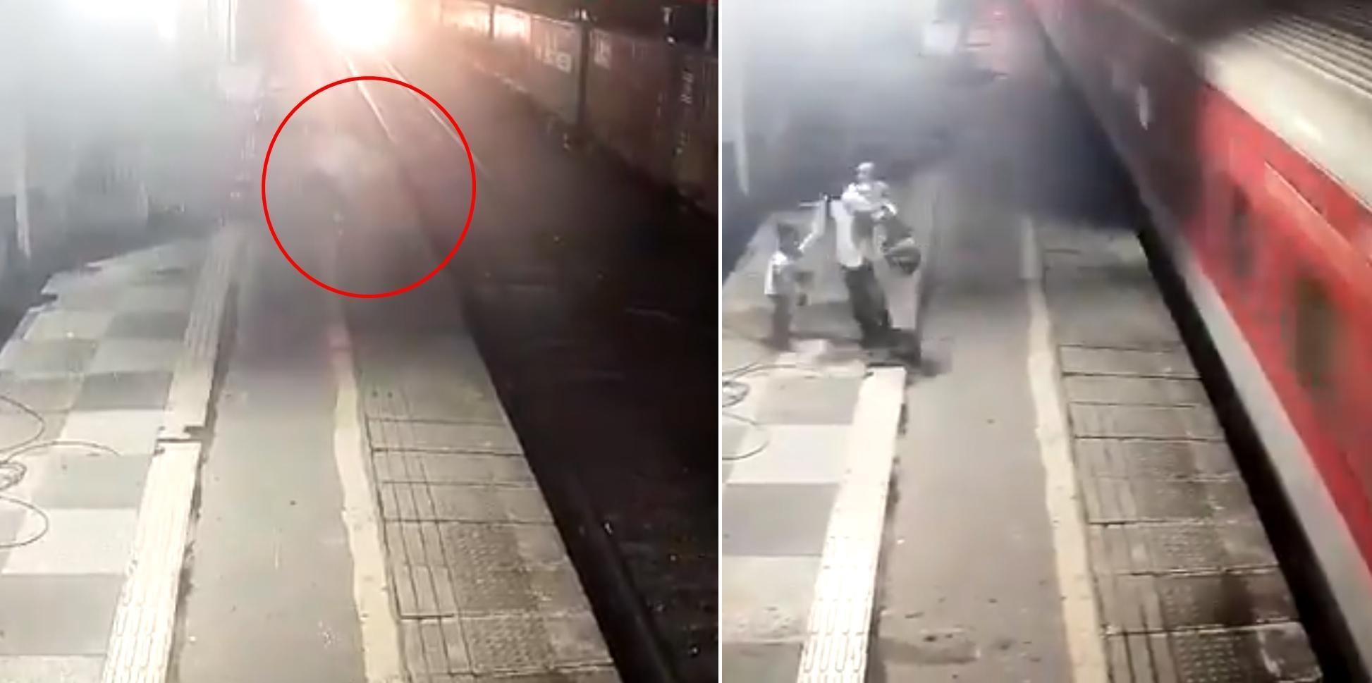 發生駭人聽聞的月台殺妻案！一名男子在列車進站時將妻子推下月台謀殺，隨即帶著兩個年幼孩子逃離現場。（翻攝推特@TOIMumbai）