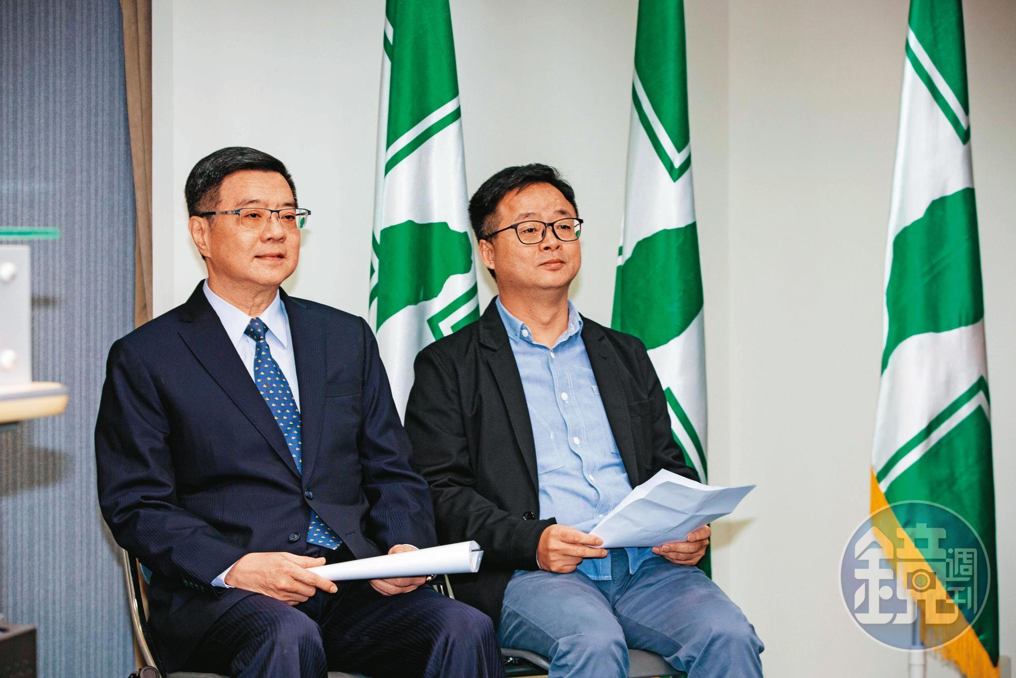 前民進黨主席卓榮泰(左)等綠營要角協助參與府外賴辦運作,前黨祕書長羅文嘉(右)也以民間角色支援。