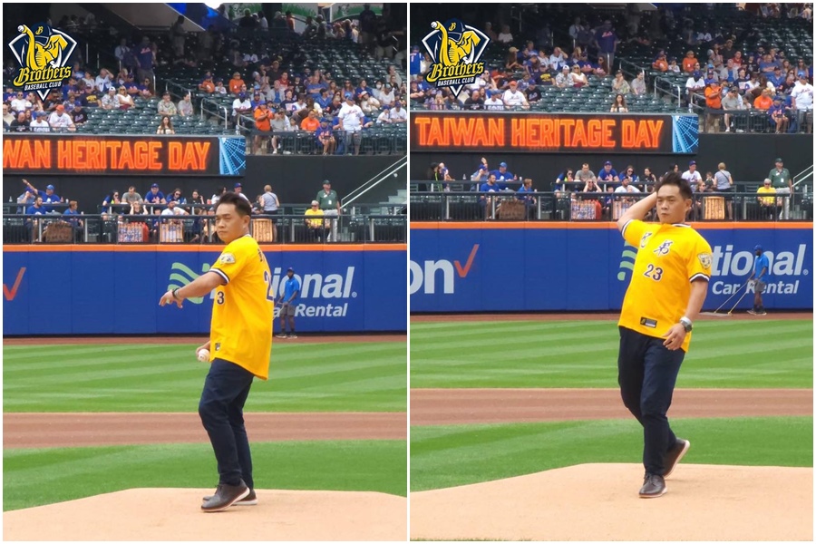 彭政閔穿上昔日球員時期23號兄弟球衣擔任大都會「台灣日」開球嘉賓。（翻攝自兄弟Fans Club臉書）