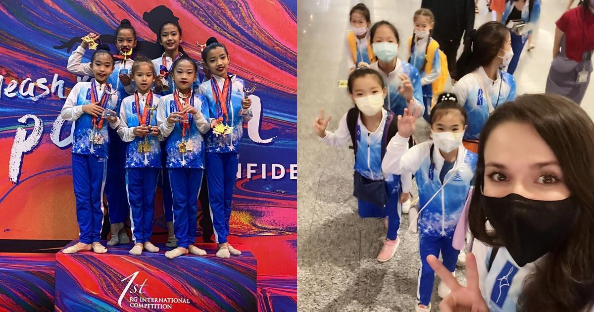 瑞莎（右圖前）帶小選手們赴馬來西亞比賽，收穫10面金牌。（翻攝自瑞莎臉書）