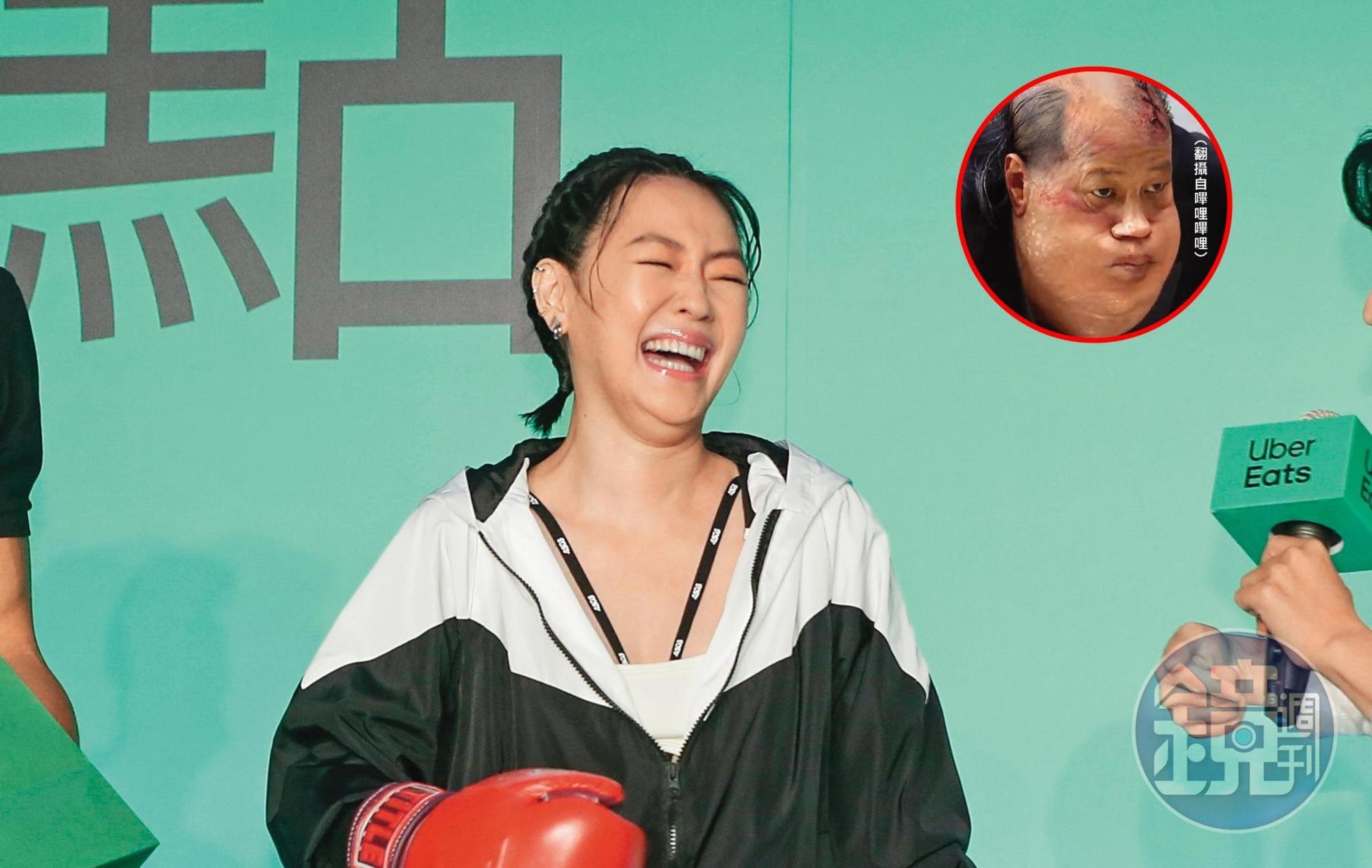 小S鼓起脖子,莫非是失傳已久的蛤蟆功傳人?失敬、失敬!(抱拳作揖);《功夫》裡的火雲邪神施展「蛤蟆功」,Holy害。(翻攝自嗶哩嗶哩)