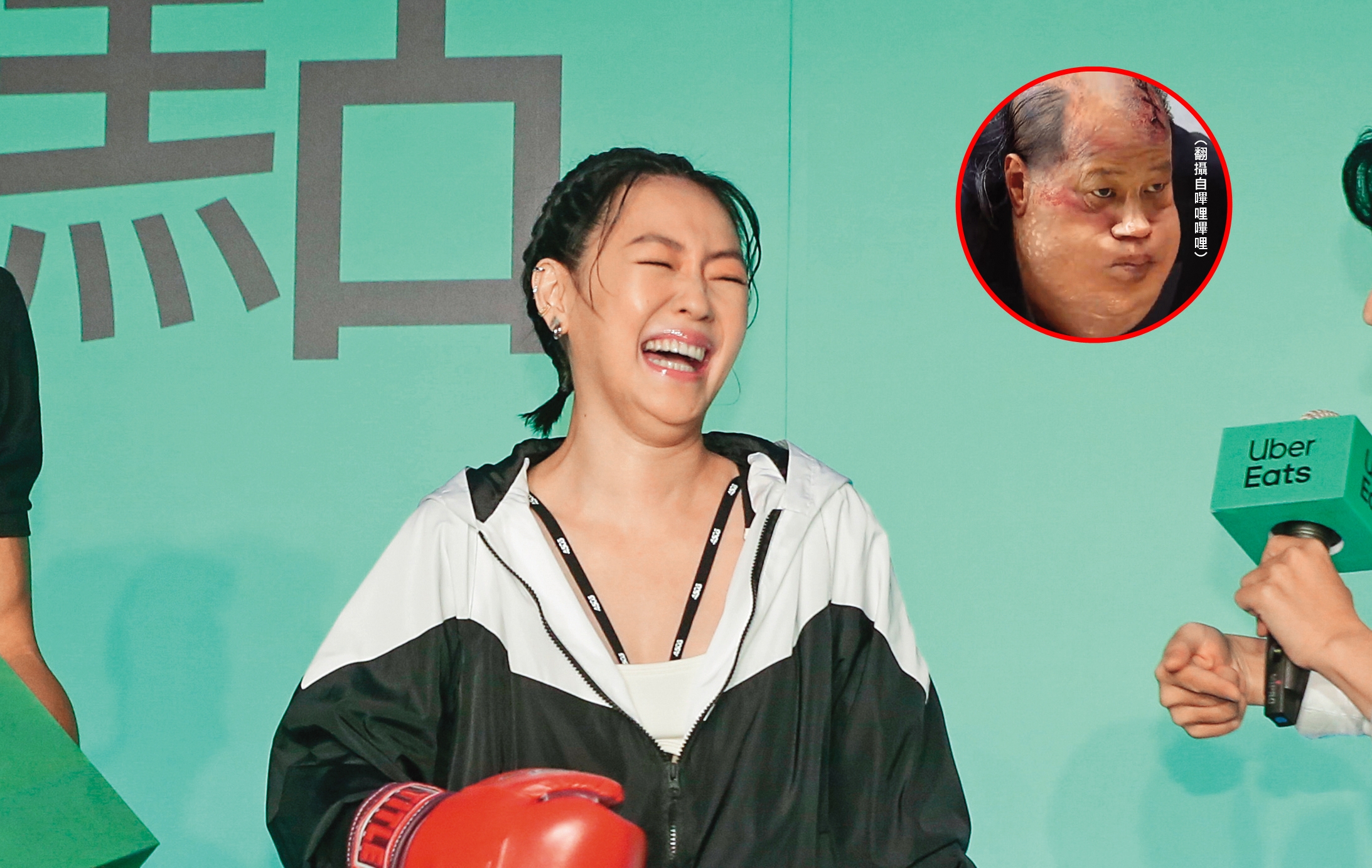 小S鼓起脖子，莫非是失傳已久的蛤蟆功傳人？失敬、失敬！（抱拳作揖）；《功夫》裡的火雲邪神施展「蛤蟆功」，Holy害。（翻攝自嗶哩嗶哩）