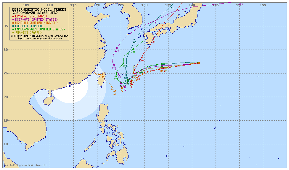 英國超級電腦預測軒嵐諾將貫穿台灣。（翻攝自typhoon2000）