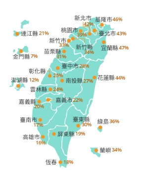 各地區暴風圈侵襲機率。（中央氣象局提供）