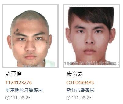 花蓮外役監逃犯康育豪（右），於桃園再犯重案。（翻攝刑事局網站）