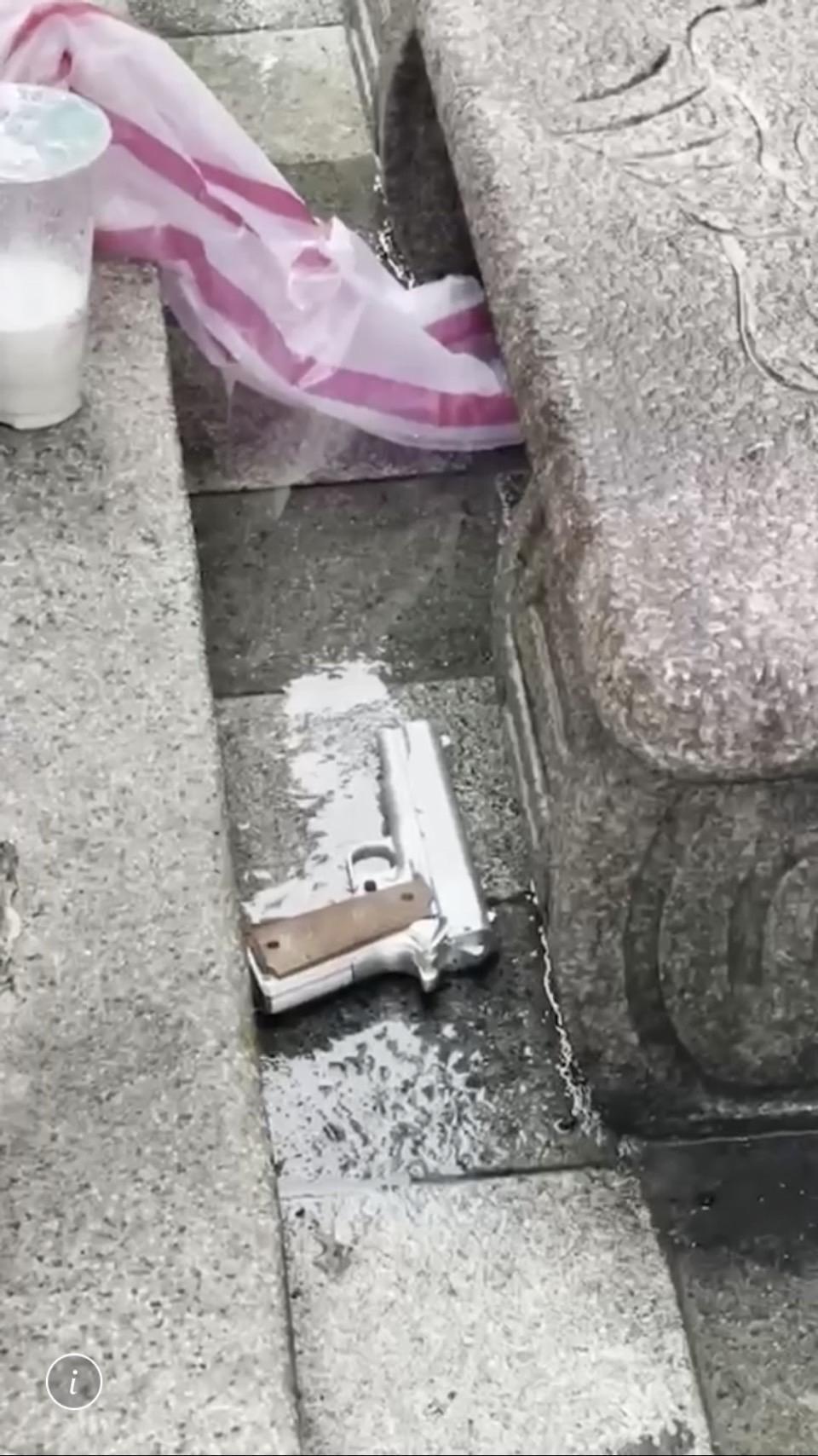 警方起出廖男丟棄的犯案用槍枝。(翻攝畫面)