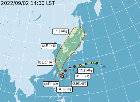 軒嵐諾預估在週日12時暴風圈就會脫陸。(氣象局提供)
