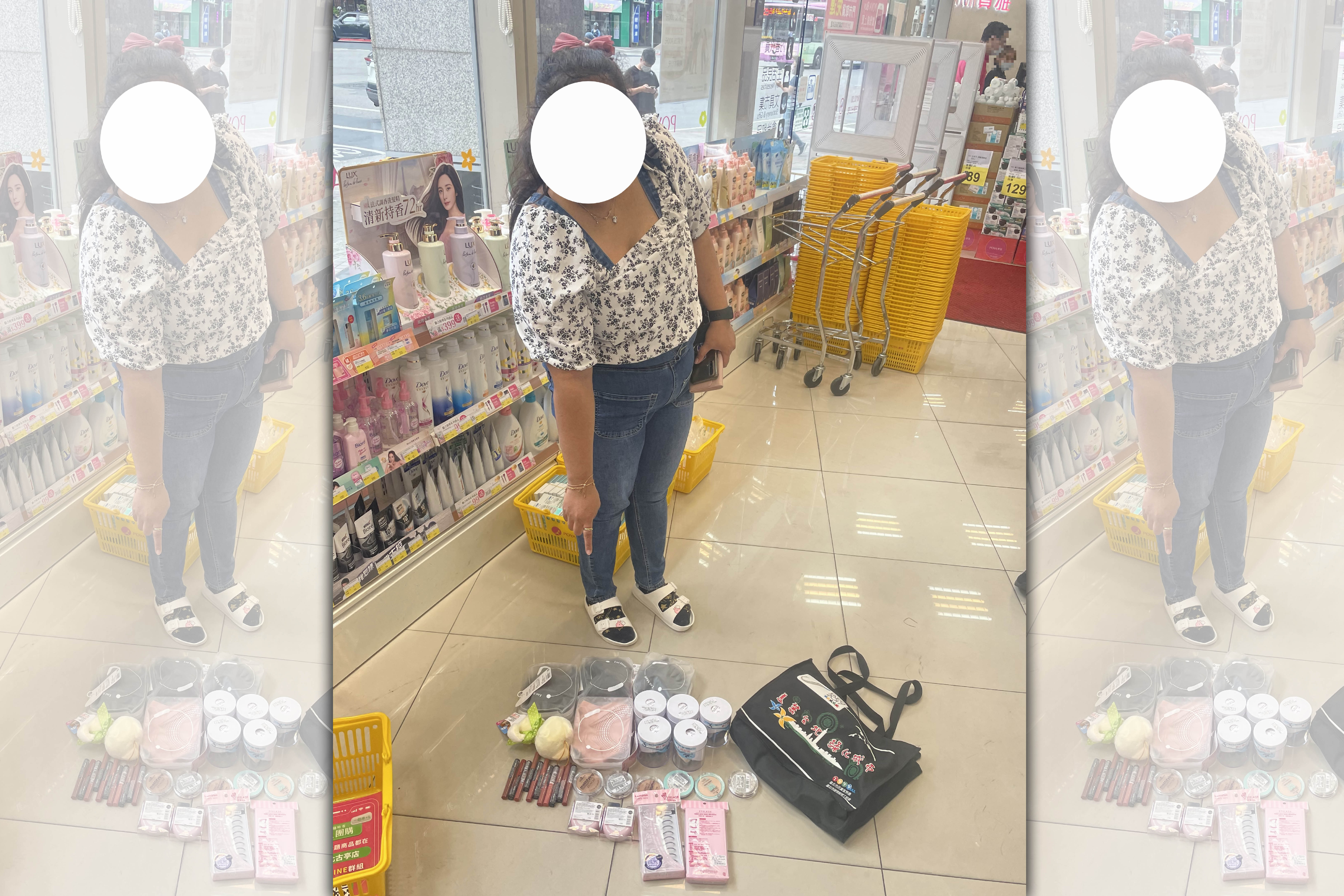印尼籍女看護二度至美妝店行竊，得手價值1萬7千多元商品。（翻攝畫面）