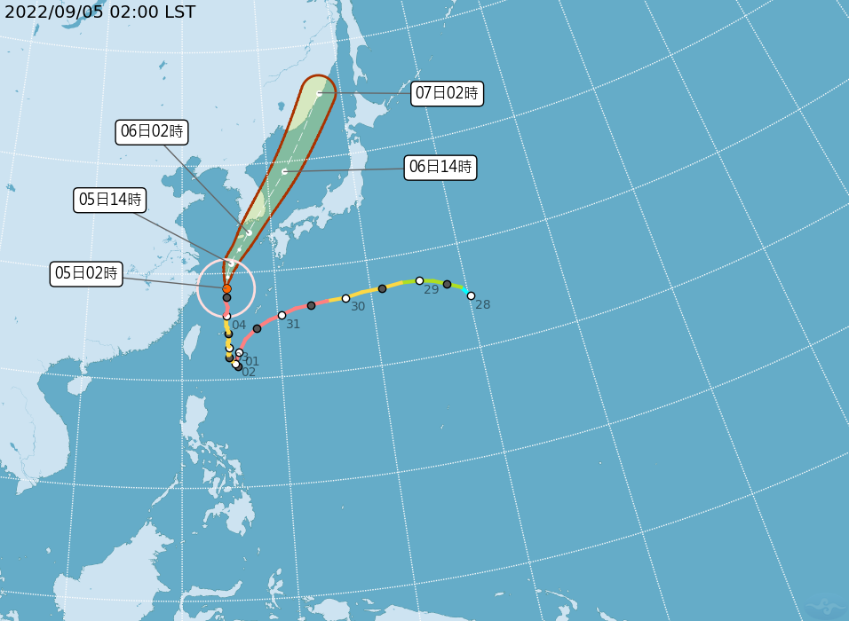 中央氣象局公布強颱預測走向。(中央氣象局提供)