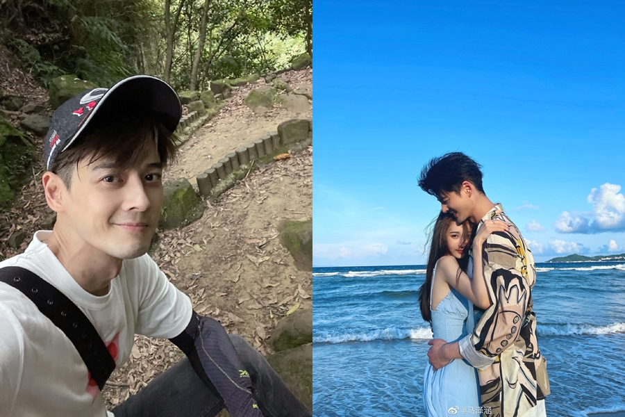 郭品超（左圖、右圖左）和女友馬澤涵（右圖左）不時在微博放閃。（翻攝微博）